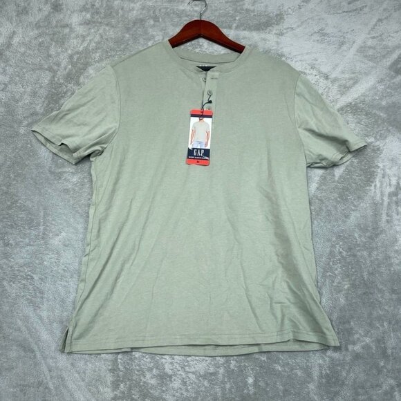 Gap Mens Short Sleeve Henley Shirt Green Size Medium New a1001 - Picture 1 of 9